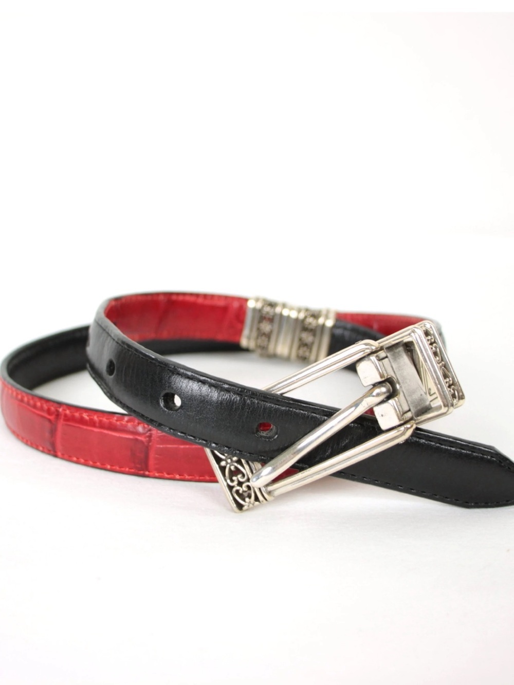 Brighton Leather Black and Red Twist Reversible Belt Size M